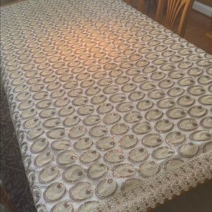 Elegant Cream Lace Tablecloth with Circular Embroidery